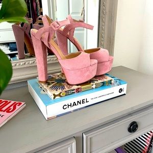 Barbie Core! Pink Suede Platform Chunky Heel Peep Toe Sandals
